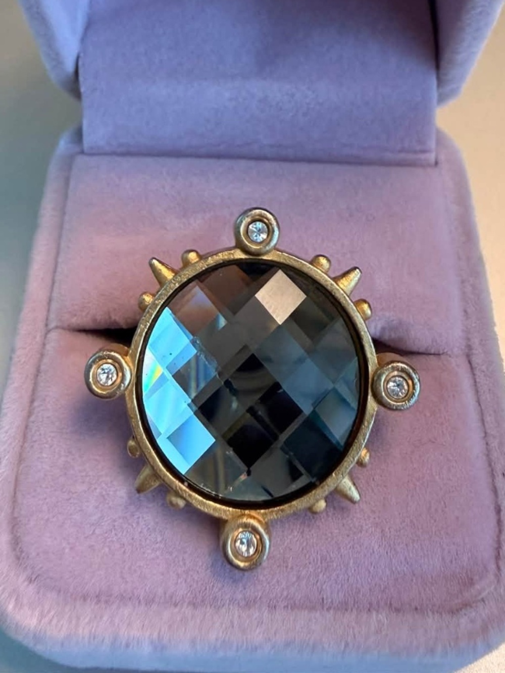 French Kande Spike Ring Gold & Black Diamond & Clear Swarovski